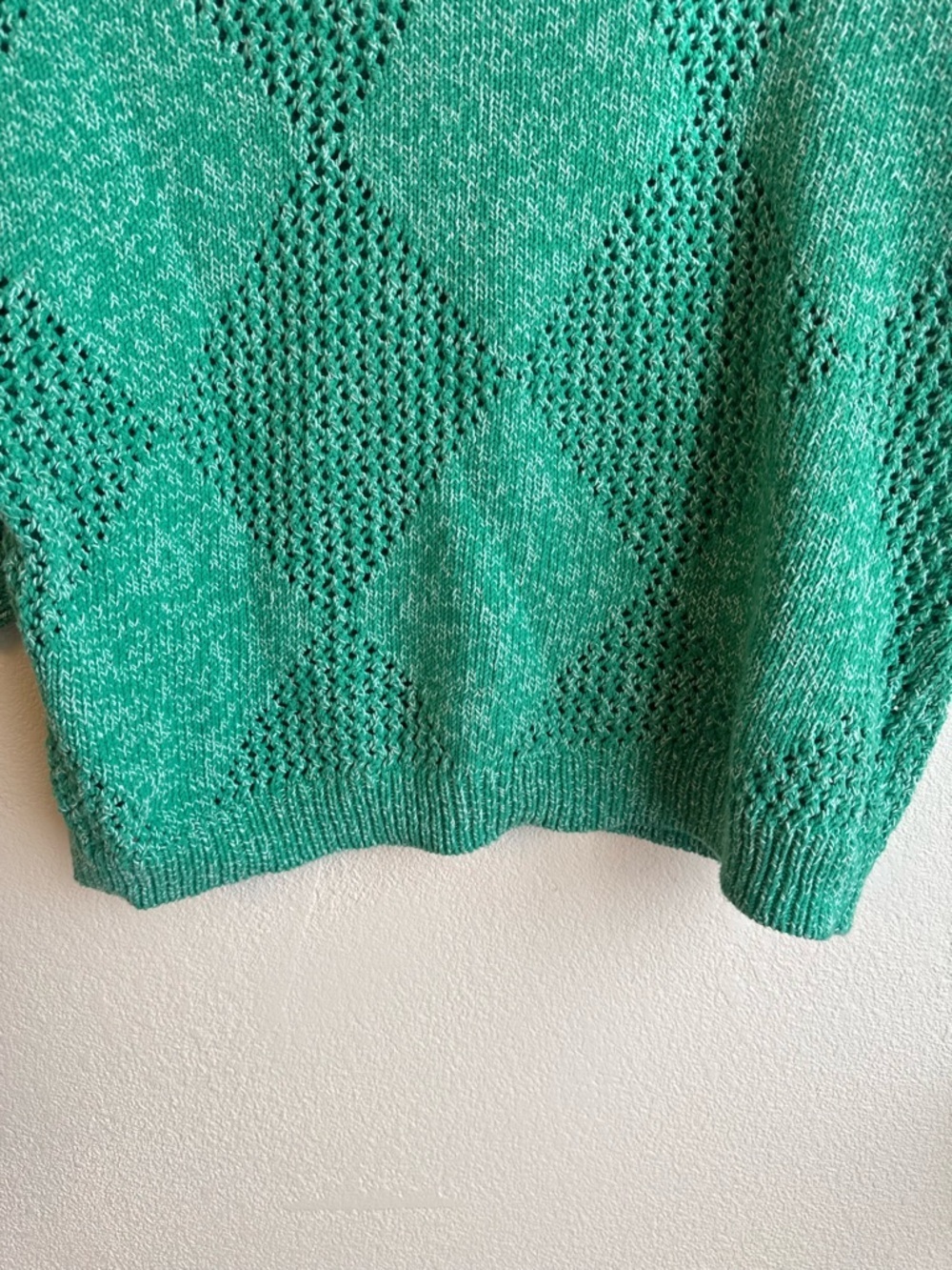 Hudson North Green Knit Sweater Top Argyle Open Knit 3/4 Sleeve Lightweight Crop - Picture 5 of 8